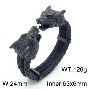 Double Wolf Head Wire Elastic Leather Men's Animal Bracelet - KB164176-KFC
