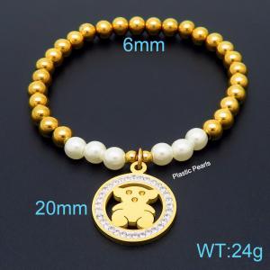 Hand make stainless steel simple style plastic pearls Tous charm crystal with withe mud steel bead gold bracelet - KB164809-Z