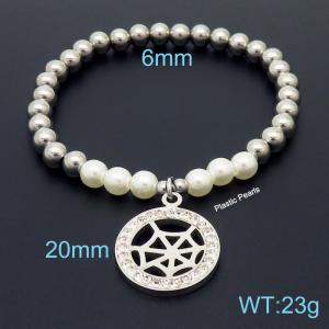 Hand make stainless steel simple style plastic pearls spider net charm crystal with withe mud steel bead silver bracelet - KB164814-Z