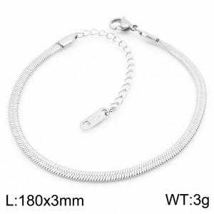 Women's Silver 3mm Herringbone Flat Snake Chain Stainless Steel Bracelet - KB164829-Z