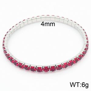 Hand make stainless steel simple style big red stone chain silver bracelet - KB164848-Z