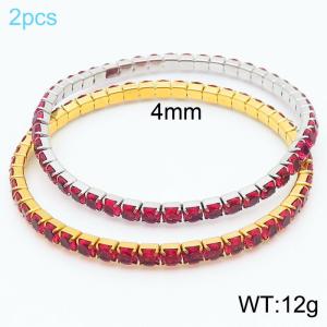 Hand make stainless steel simple style big red stone chain silver & gold bracelet - KB164850-Z