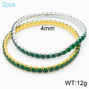 Hand make stainless steel simple style big green stone chain silver & gold bracelet - KB164853-Z