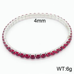 Hand make stainless steel simple style big deep red stone chain silver bracelet - KB164854-Z