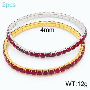 Hand make stainless steel simple style big deep red stone chain silver & gold bracelet - KB164856-Z