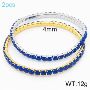 Hand make stainless steel simple style big blue stone chain silver & gold bracelet - KB164859-Z