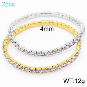 Hand make stainless steel simple style big white stone chain silver & gold bracelet - KB164862-Z