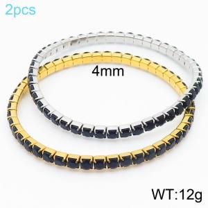 Hand make stainless steel simple style big black stone chain silver & gold bracelet - KB164865-Z