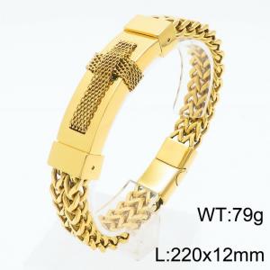 Stainless steel fashional strong cross dragonbone gold bracelet - KB165629-KFC