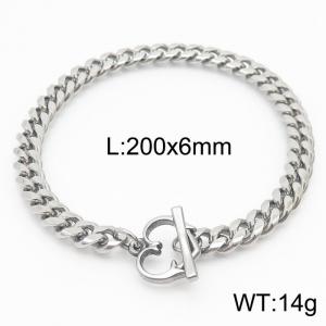 6mm Silver Color Stainless Steel Cuban Link Chain Heart Bracelets For Women Men - KB165888-ZZ