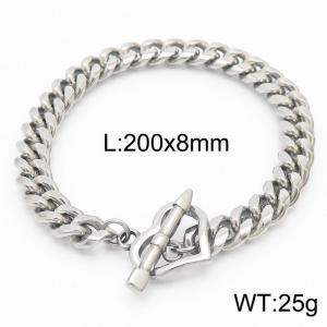 8mm Stainless Steel 304 Cuban Chain Bracelet With Heart OT Clasps - KB165897-ZZ