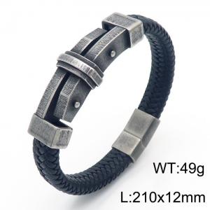Fashion personality Stainless steel leather braided magnetic buckle bracelet - KB166226-KFC