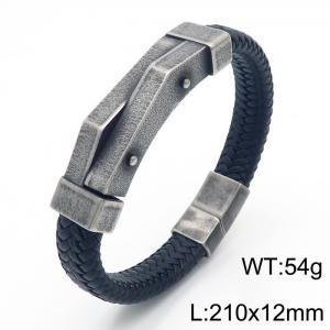Fashion personality Stainless steel leather braided magnetic buckle bracelet - KB166230-KFC