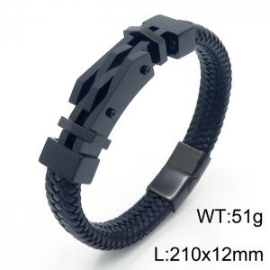 Fashion personality casual stainless steel hollowed out accessories leather rope bracelet - KB166238-KFC