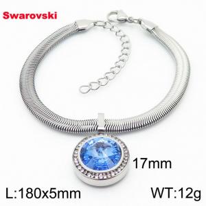 Stainless steel 180X5mm  snake chain with swarovski crystone circle pendant fashional silver bracelet - KB166338-K