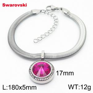 Stainless steel 180X5mm  snake chain with swarovski crystone circle pendant fashional silver bracelet - KB166339-K