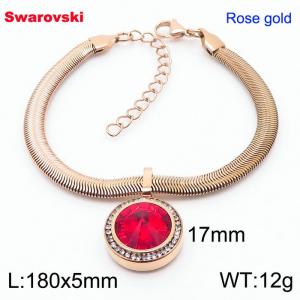 Stainless steel 180X5mm  snake chain with swarovski crystone circle pendant fashional rose gold bracelet - KB166346-K