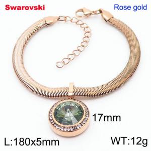 Stainless steel 180X5mm  snake chain with swarovski crystone circle pendant fashional rose gold bracelet - KB166348-K