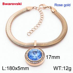 Stainless steel 180X5mm  snake chain with swarovski crystone circle pendant fashional rose gold bracelet - KB166349-K