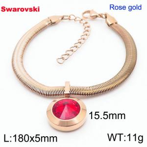Stainless steel 180X5mm  snake chain with swarovski big stone circle pendant fashional rose gold bracelet - KB166370-K