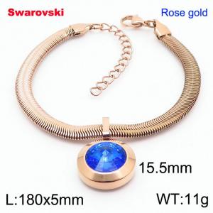 Stainless steel 180X5mm  snake chain with swarovski big stone circle pendant fashional rose gold bracelet - KB166371-K