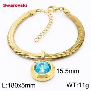 Stainless steel 180X5mm  snake chain with swarovski big stone circle pendant fashional gold bracelet - KB166372-K