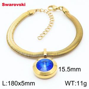 Stainless steel 180X5mm  snake chain with swarovski big stone circle pendant fashional gold bracelet - KB166373-K