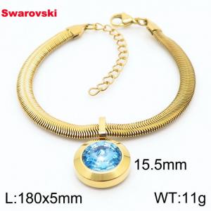 Stainless steel 180X5mm  snake chain with swarovski big stone circle pendant fashional gold bracelet - KB166374-K