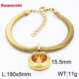Stainless steel 180X5mm  snake chain with swarovski big stone circle pendant fashional gold bracelet - KB166375-K