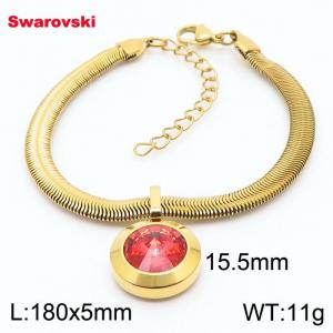 Stainless steel 180X5mm  snake chain with swarovski big stone circle pendant fashional gold bracelet - KB166377-K