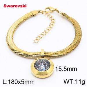 Stainless steel 180X5mm  snake chain with swarovski big stone circle pendant fashional gold bracelet - KB166378-K