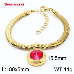 Stainless steel 180X5mm  snake chain with swarovski big stone circle pendant fashional gold bracelet - KB166379-K