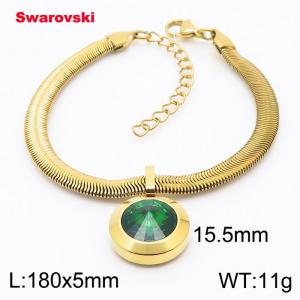 Stainless steel 180X5mm  snake chain with swarovski big stone circle pendant fashional gold bracelet - KB166380-K