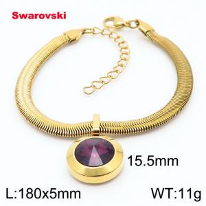Stainless steel 180X5mm  snake chain with swarovski big stone circle pendant fashional gold bracelet - KB166382-K