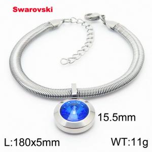 Stainless steel 180X5mm  snake chain with swarovski big stone circle pendant fashional silver bracelet - KB166383-K