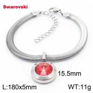 Stainless steel 180X5mm  snake chain with swarovski big stone circle pendant fashional silver bracelet - KB166384-K