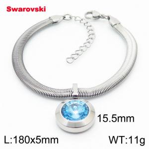 Stainless steel 180X5mm  snake chain with swarovski big stone circle pendant fashional silver bracelet - KB166385-K