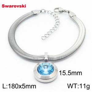 Stainless steel 180X5mm  snake chain with swarovski big stone circle pendant fashional silver bracelet - KB166386-K