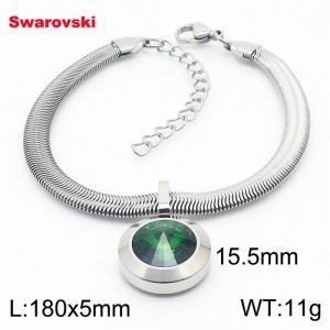 Stainless steel 180X5mm  snake chain with swarovski big stone circle pendant fashional silver bracelet - KB166387-K