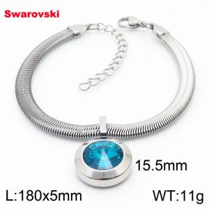 Stainless steel 180X5mm  snake chain with swarovski big stone circle pendant fashional silver bracelet - KB166388-K