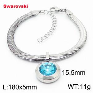 Stainless steel 180X5mm  snake chain with swarovski big stone circle pendant fashional silver bracelet - KB166390-K