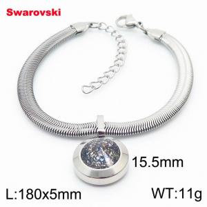 Stainless steel 180X5mm  snake chain with swarovski big stone circle pendant fashional silver bracelet - KB166391-K