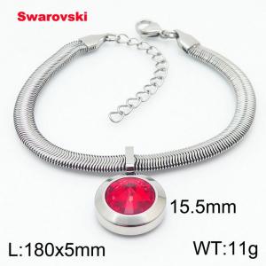 Stainless steel 180X5mm  snake chain with swarovski big stone circle pendant fashional silver bracelet - KB166394-K