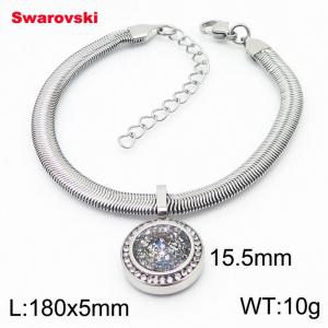 Stainless steel 180X5mm  snake chain with swarovski circle pendant fashional silver bracelet - KB166395-K