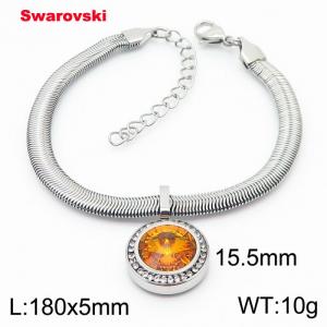 Stainless steel 180X5mm  snake chain with swarovski circle pendant fashional silver bracelet - KB166396-K