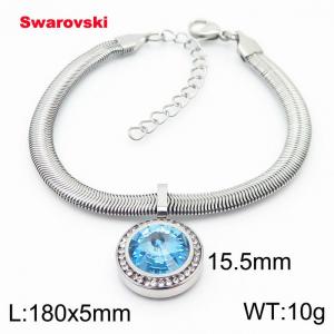 Stainless steel 180X5mm  snake chain with swarovski circle pendant fashional silver bracelet - KB166397-K