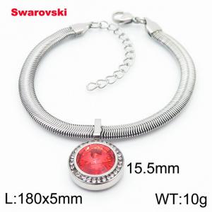 Stainless steel 180X5mm  snake chain with swarovski circle pendant fashional silver bracelet - KB166398-K