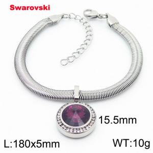 Stainless steel 180X5mm  snake chain with swarovski circle pendant fashional silver bracelet - KB166399-K