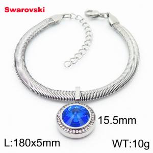 Stainless steel 180X5mm  snake chain with swarovski circle pendant fashional silver bracelet - KB166401-K