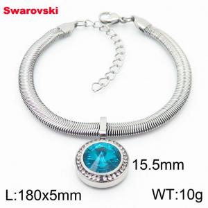 Stainless steel 180X5mm  snake chain with swarovski circle pendant fashional silver bracelet - KB166402-K